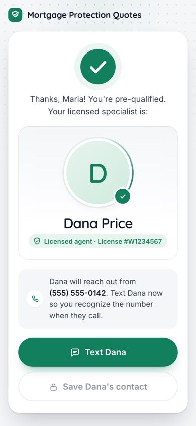 Thank-you page with the agent